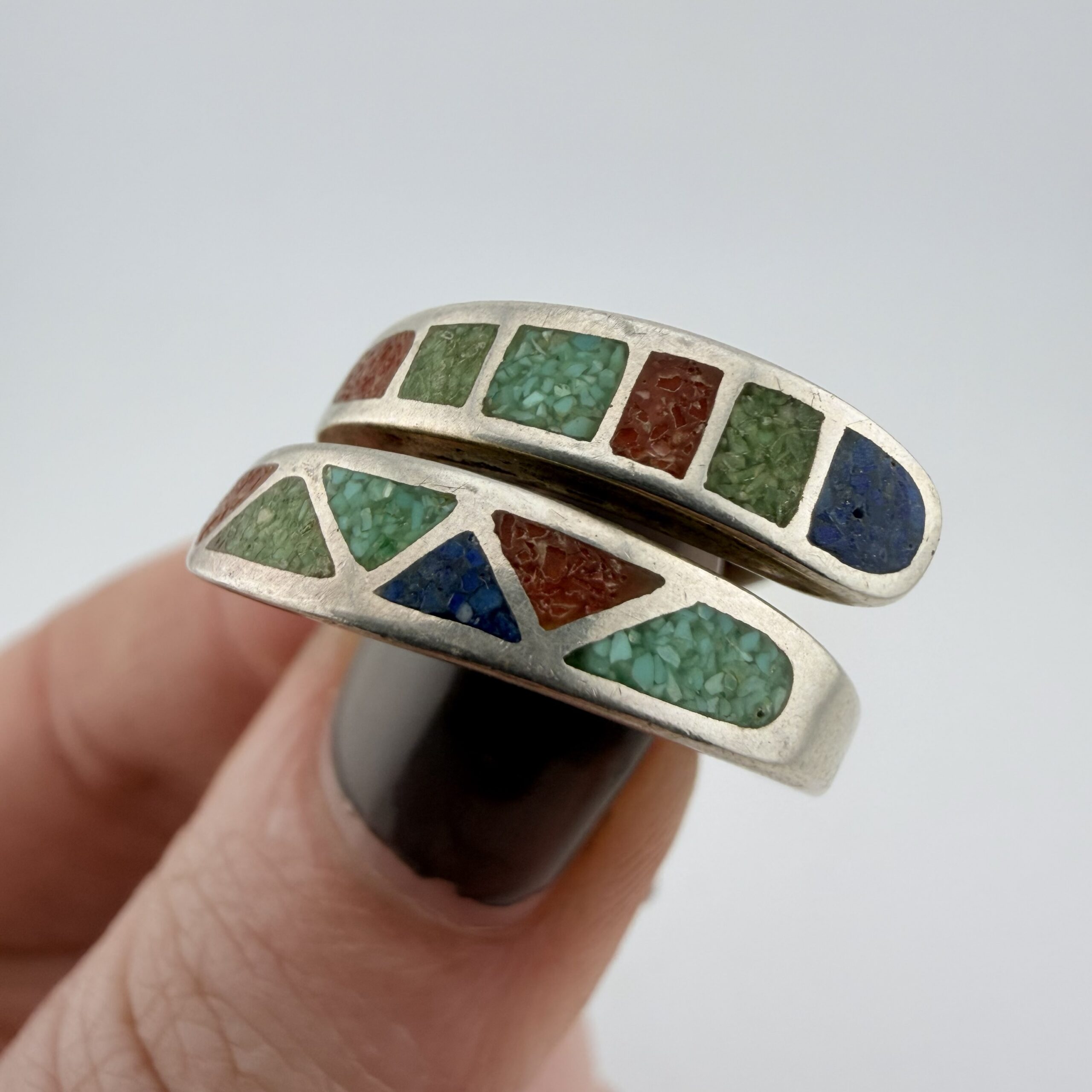 Carolyn Pollack Relios Southwestern Sterling Silver and Mixed Gemstone Wrap Around Ring - Image 2