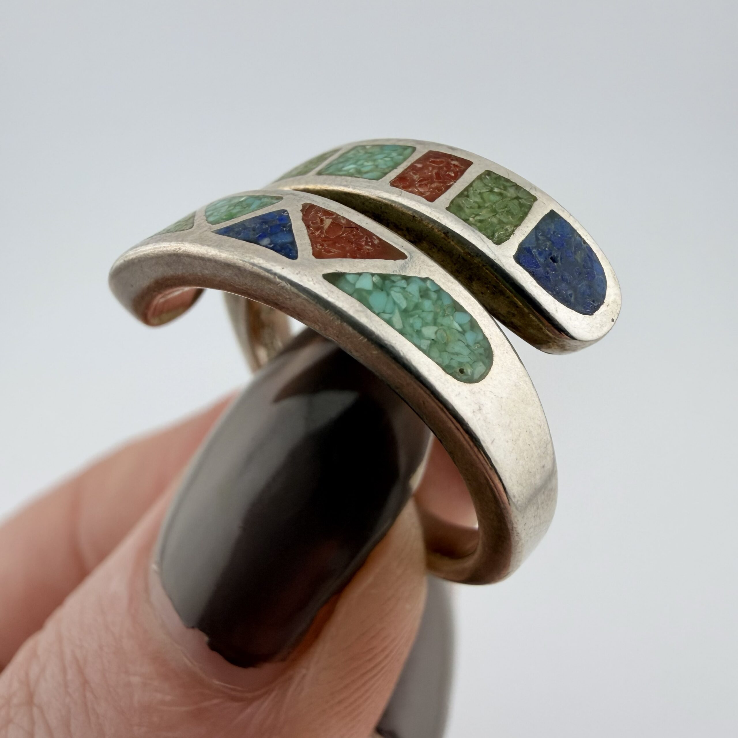 Carolyn Pollack Relios Southwestern Sterling Silver and Mixed Gemstone Wrap Around Ring - Image 3