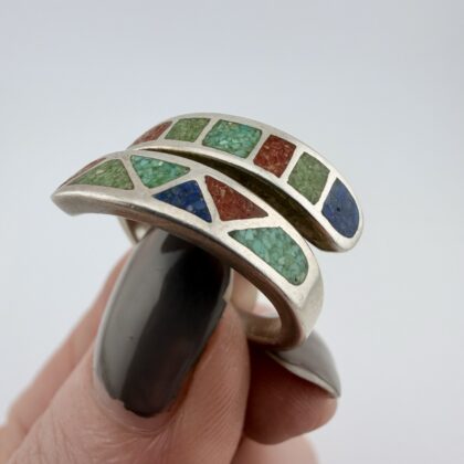 Carolyn Pollack Relios Southwestern Sterling Silver and Mixed Gemstone Wrap Around Ring
