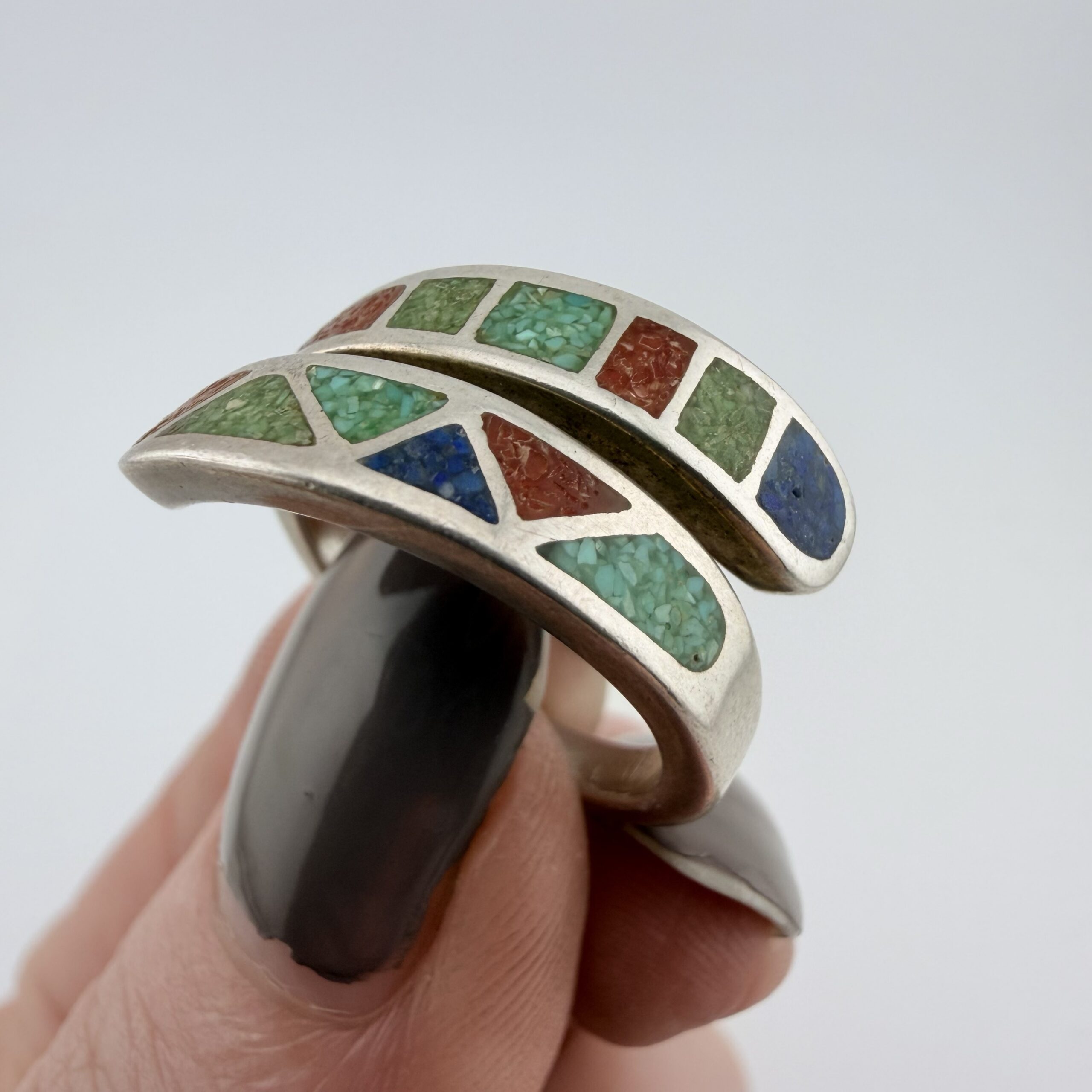 Carolyn Pollack Relios Southwestern Sterling Silver and Mixed Gemstone Wrap Around Ring