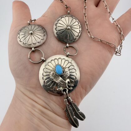 Vintage Albert Payton Native American Sterling Silver and Turquoise Eagle Necklace