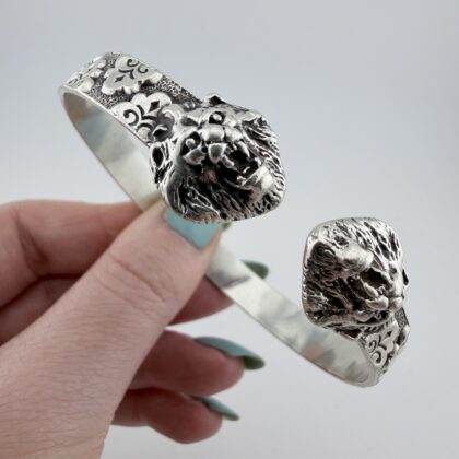 Sterling Silver Lion Head Cuff Bracelet