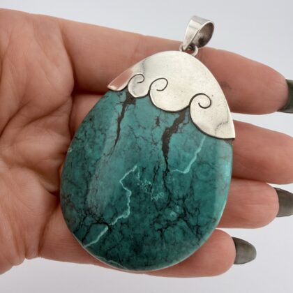 Vintage Artisan Sterling Silver and Turquoise Pendant