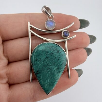 Sterling Silver, Turquoise, Moonstone and Labradorite Japanese Torii Gate Pendant