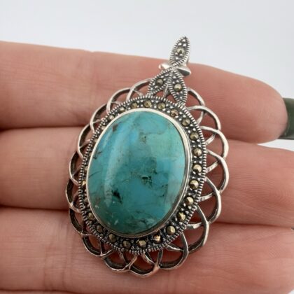 Vintage Sterling Silver, Turquoise and Marcasite Pendant