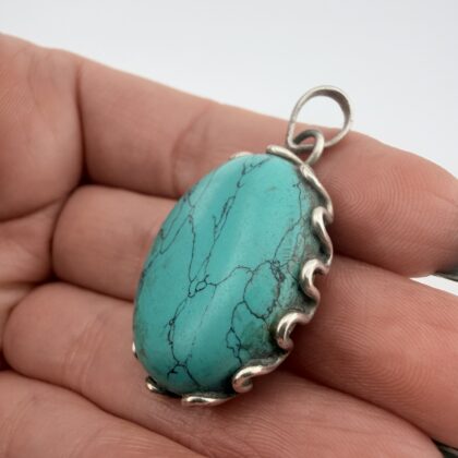 Vintage Retro Sterling Silver and Turquoise Pendant