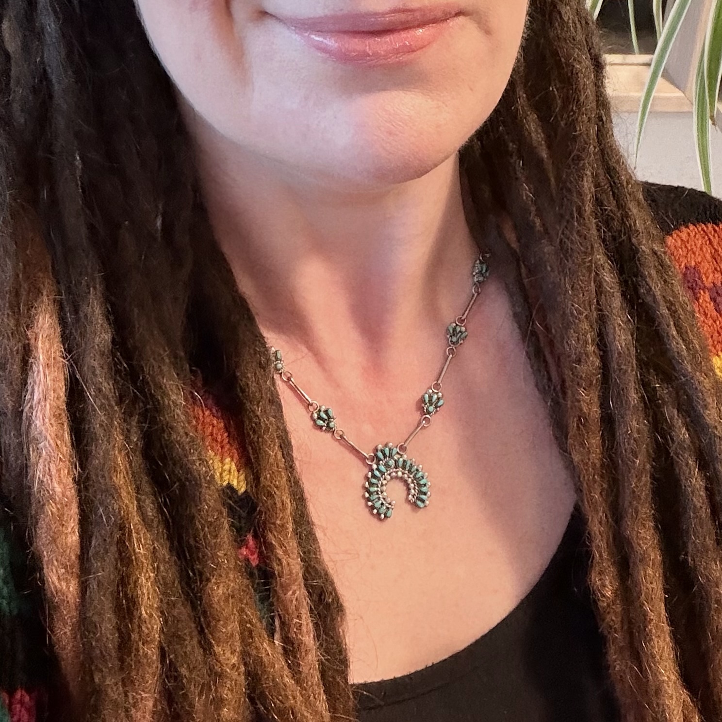 Vintage Nelson Yazzie Native American Sterling Silver and Turquoise Petit-Point Naja Necklace - Image 8
