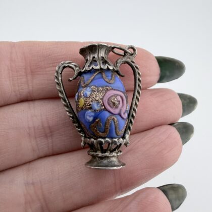 Vintage Mid-Century Sterling Silver and Venetian Glass Vase Charm