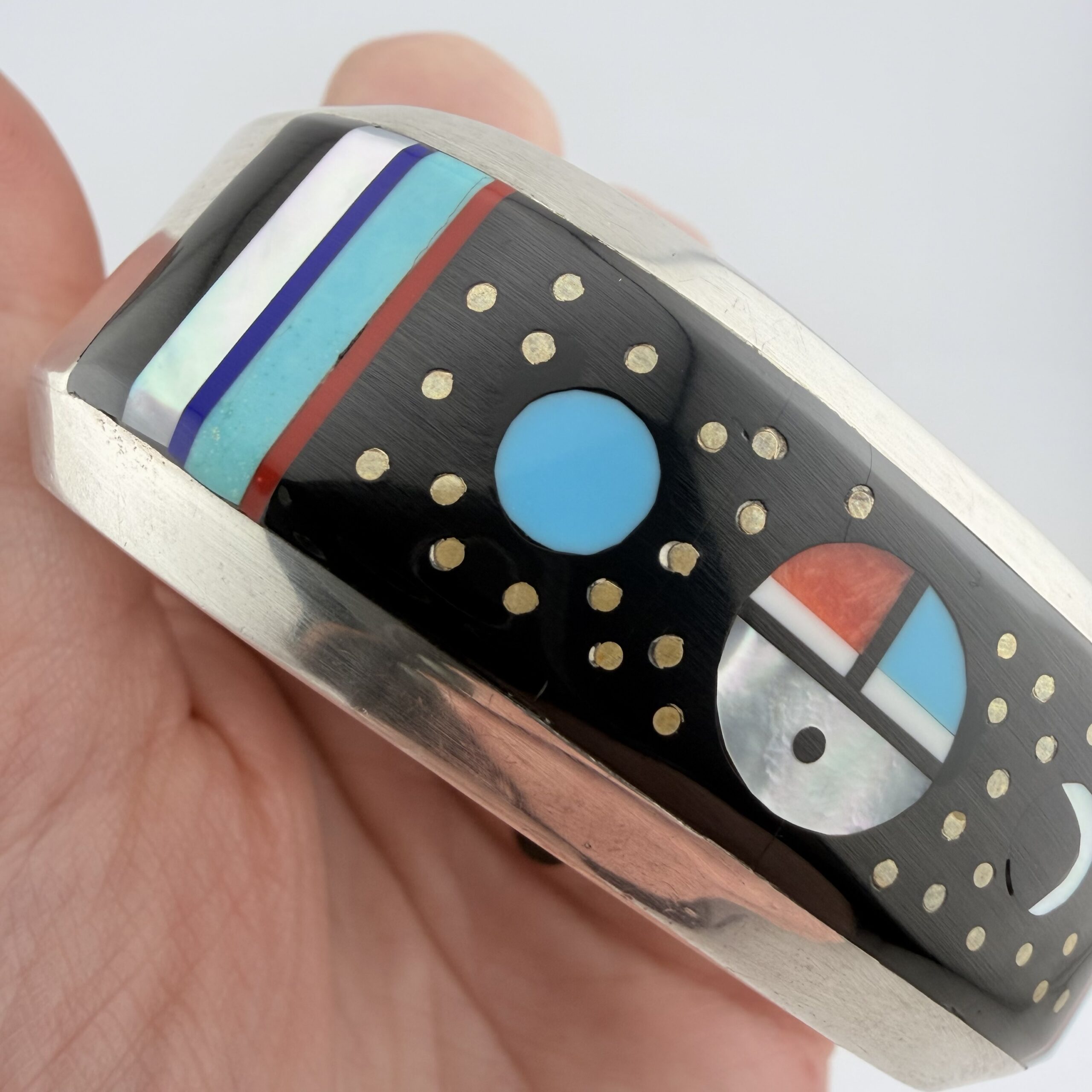 Vintage Willie Shaw Native American Sterling Silver Celestial Inlay Cuff Bracelet - Image 2