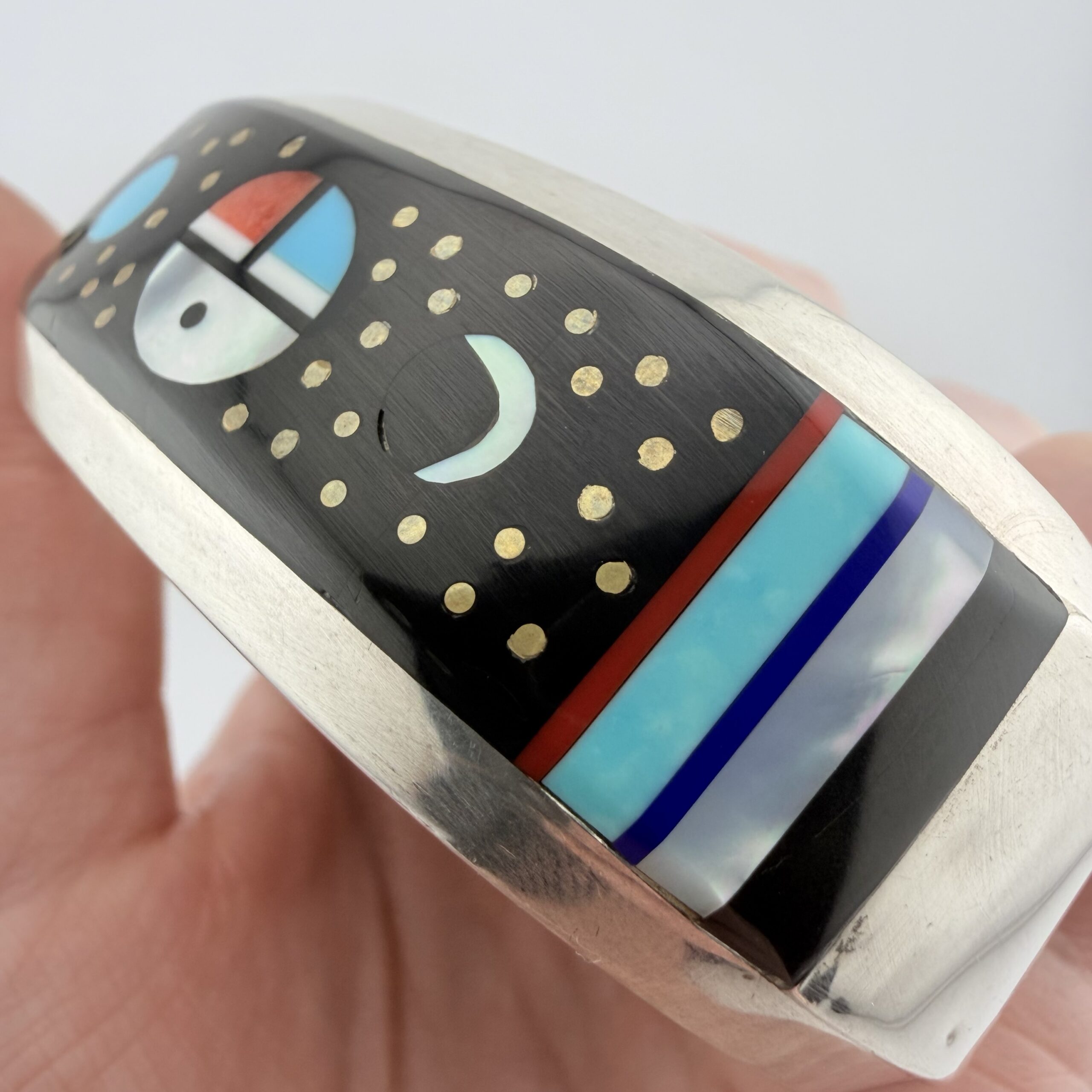 Vintage Willie Shaw Native American Sterling Silver Celestial Inlay Cuff Bracelet - Image 3