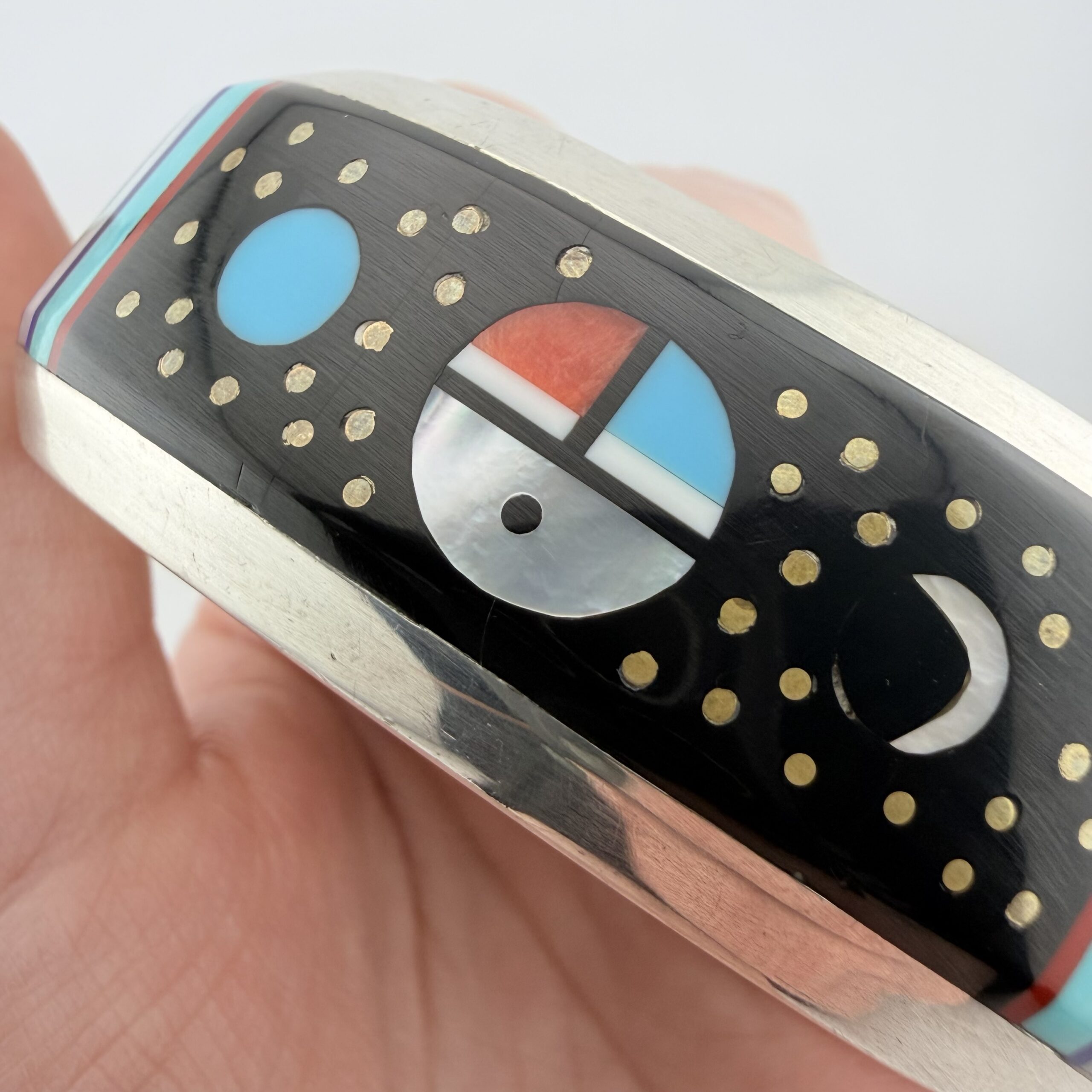 Vintage Willie Shaw Native American Sterling Silver Celestial Inlay Cuff Bracelet - Image 4