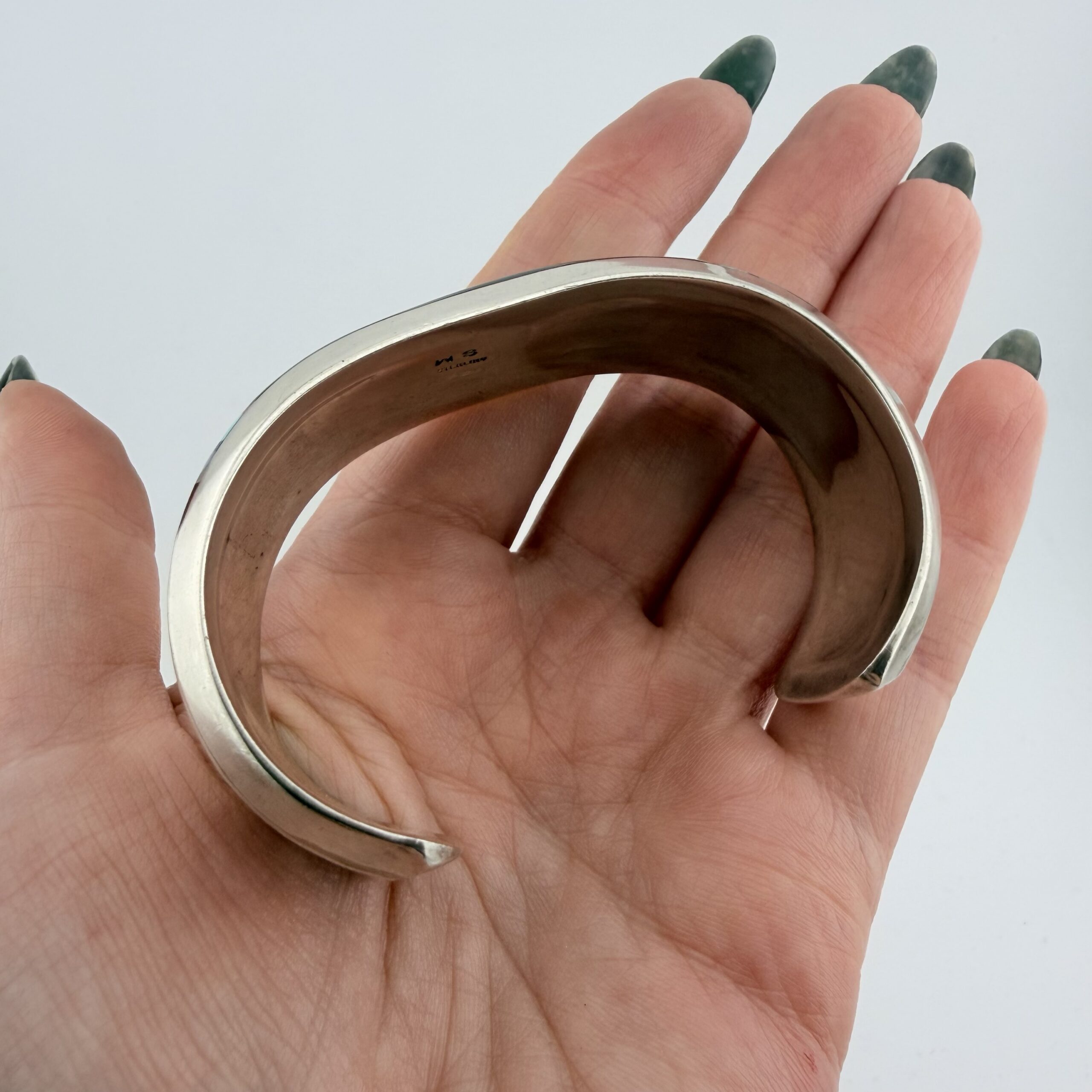 Vintage Willie Shaw Native American Sterling Silver Celestial Inlay Cuff Bracelet - Image 7