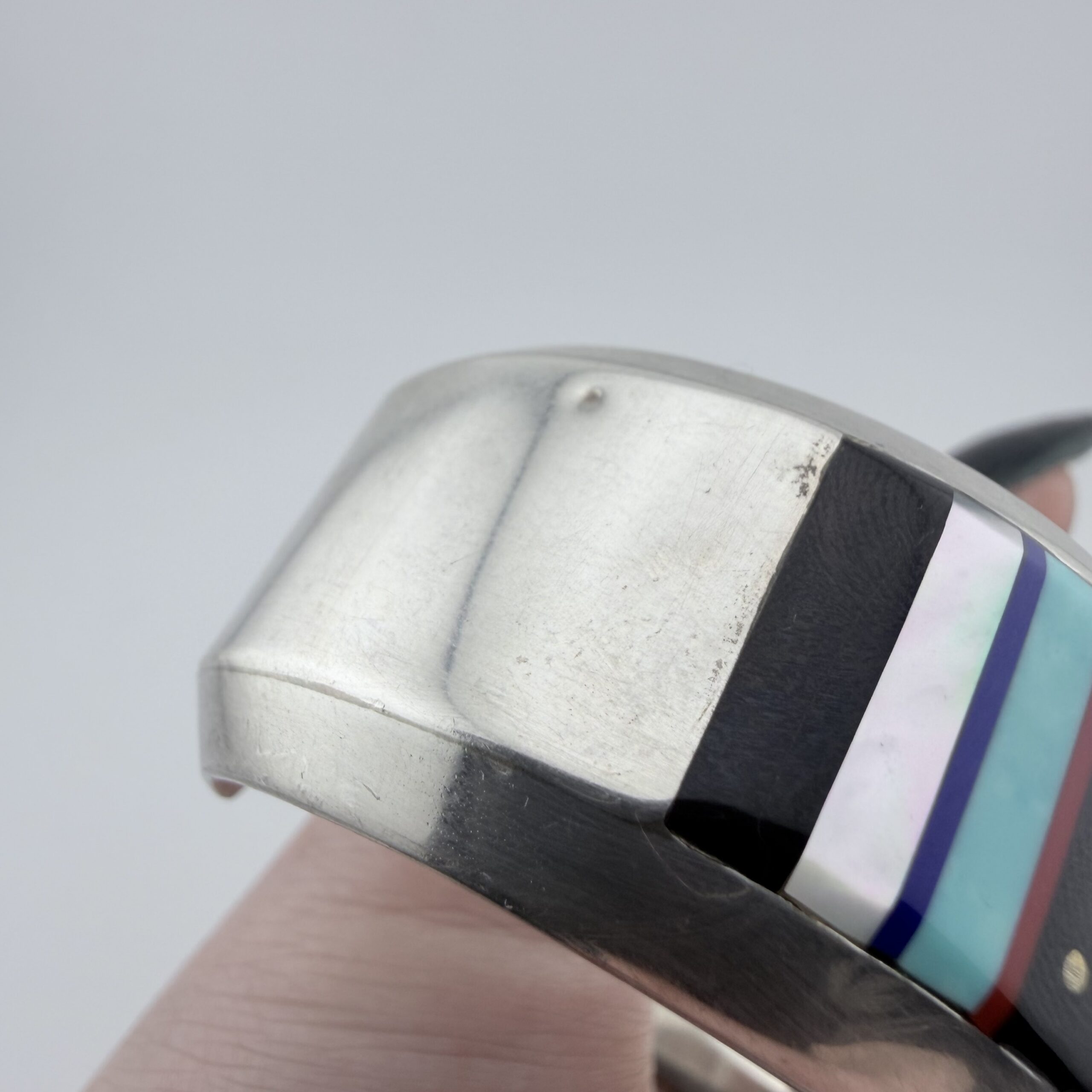 Vintage Willie Shaw Native American Sterling Silver Celestial Inlay Cuff Bracelet - Image 8