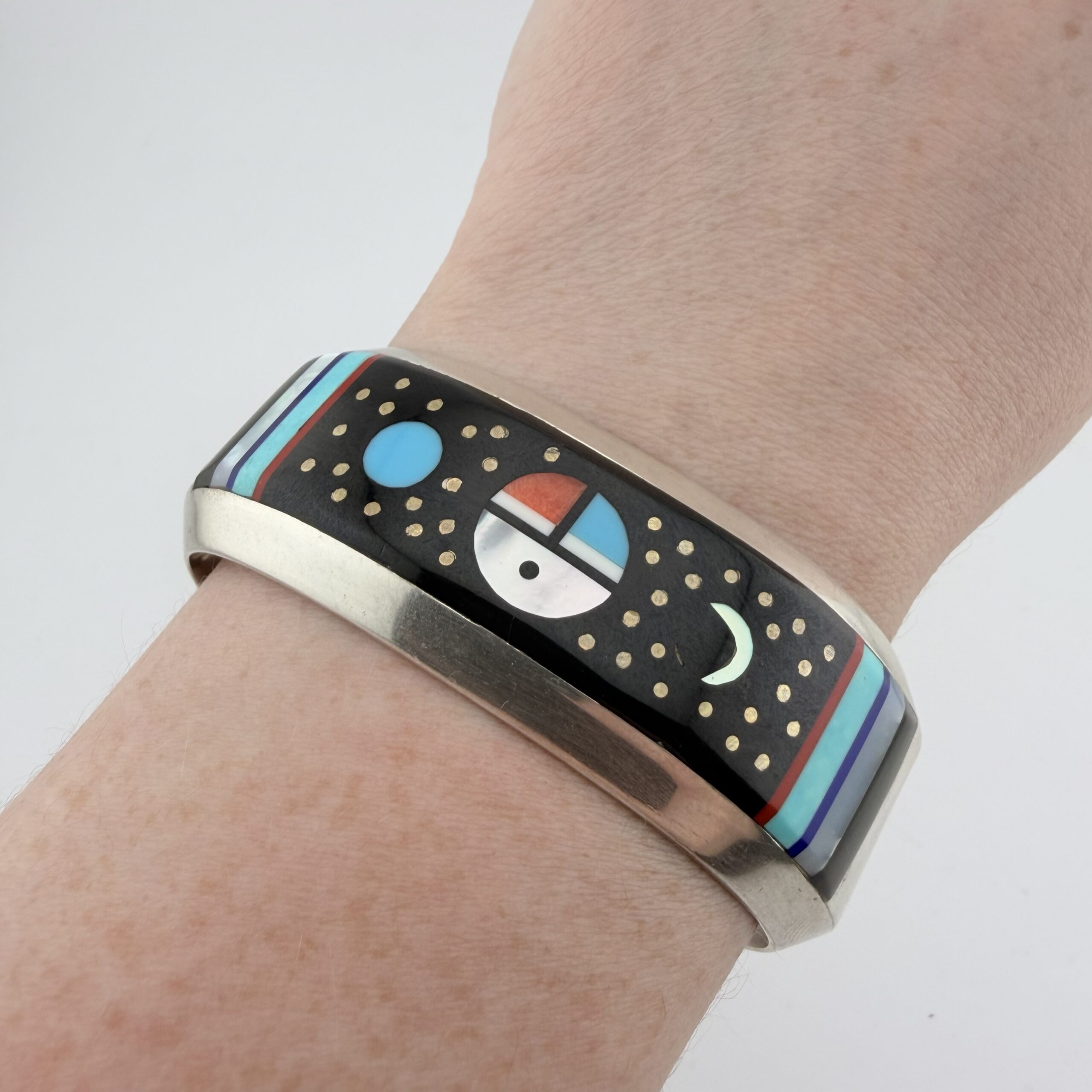 Vintage Willie Shaw Native American Sterling Silver Celestial Inlay Cuff Bracelet - Image 10