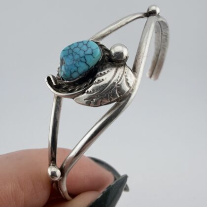 Native American Tom David Sterling Silver and Turquoise Cuff Bracelet