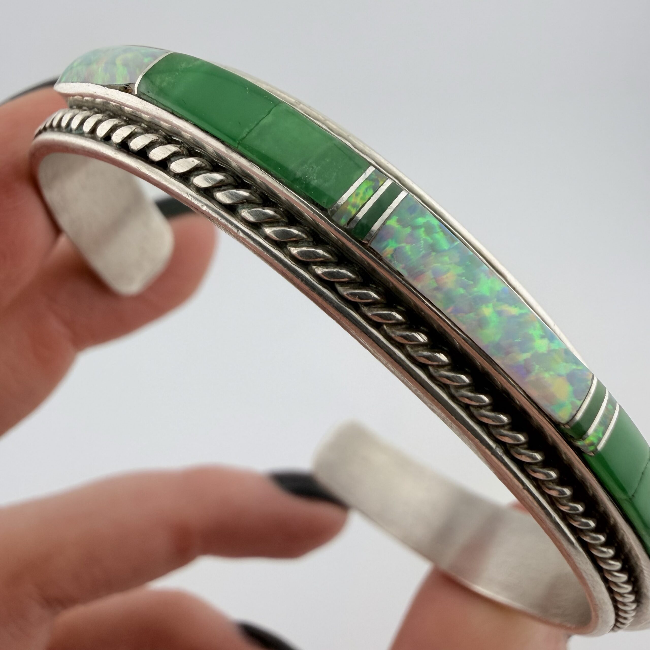 Vintage Native American Bobby Johnson Sterling Silver Inlay Cuff Bracelet - Image 4