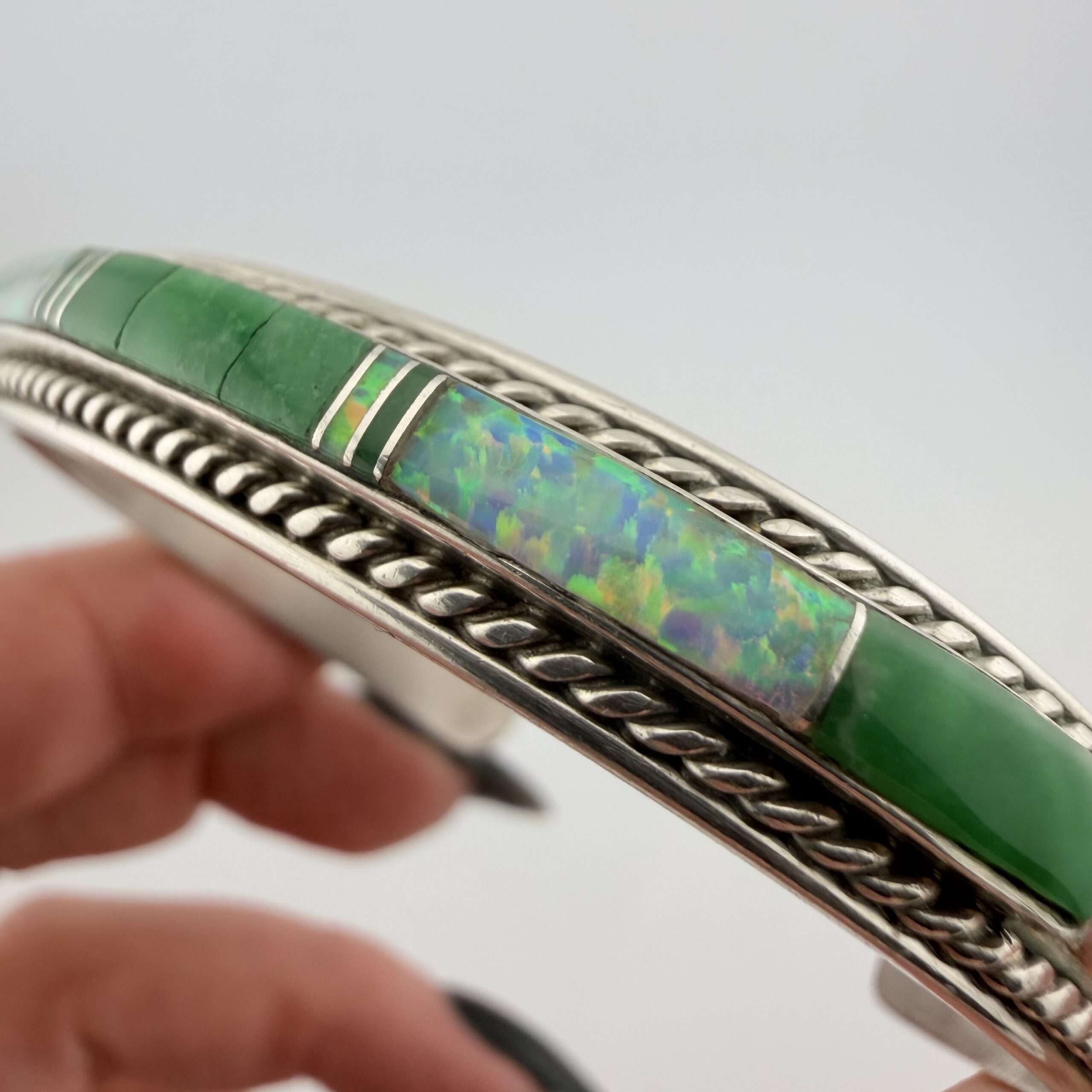 Vintage Native American Bobby Johnson Sterling Silver Inlay Cuff Bracelet - Image 3