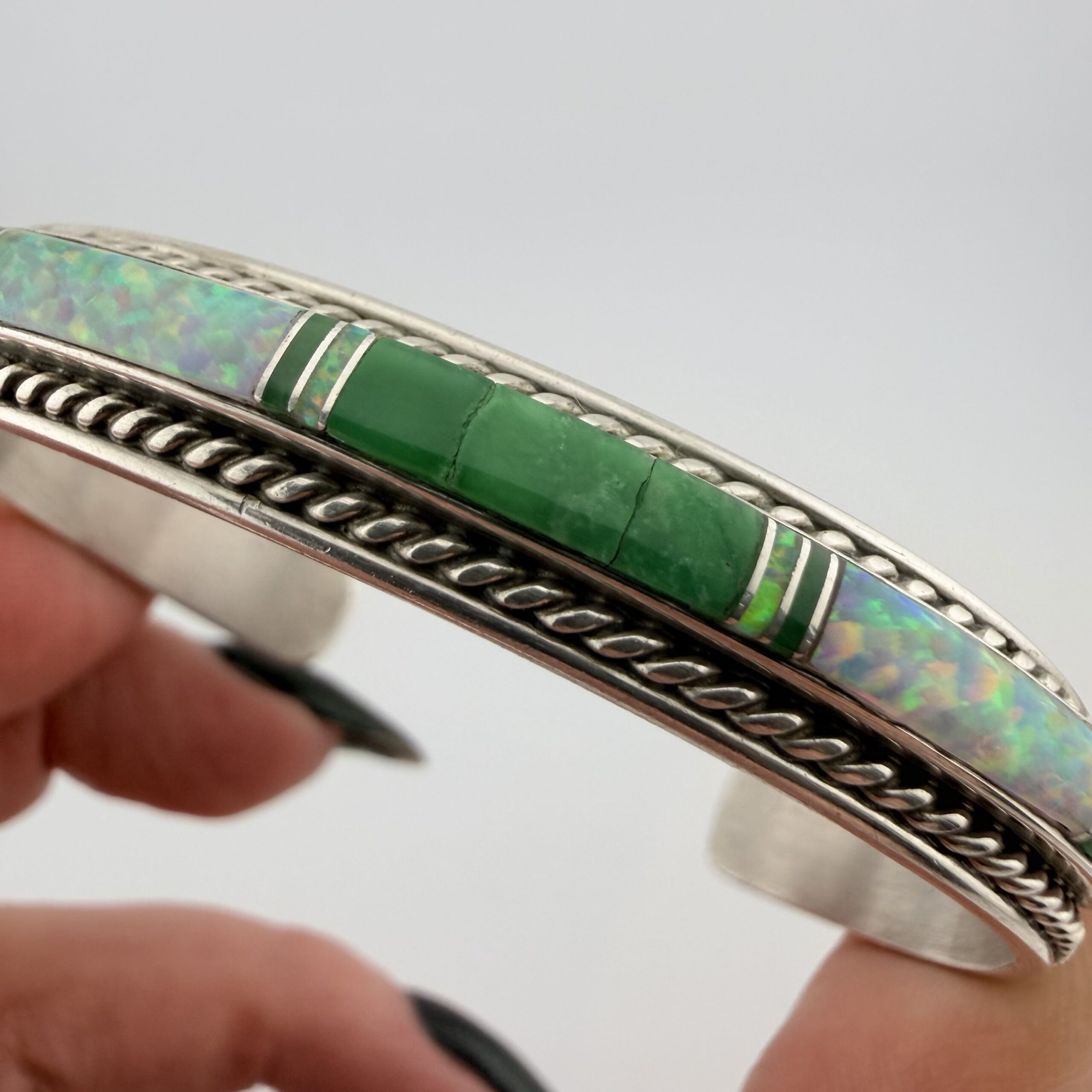 Vintage Native American Bobby Johnson Sterling Silver Inlay Cuff Bracelet - Image 5