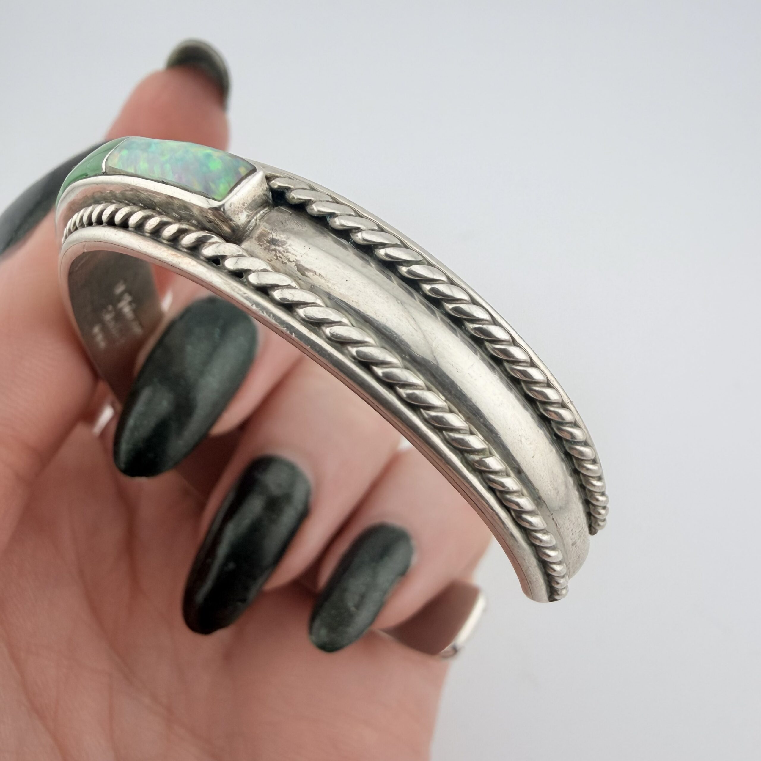 Vintage Native American Bobby Johnson Sterling Silver Inlay Cuff Bracelet - Image 6