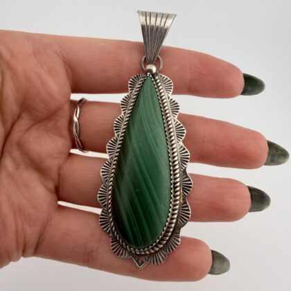 Large Vintage Bruce Wood Native American Sterling Silver and Malachite Pendant