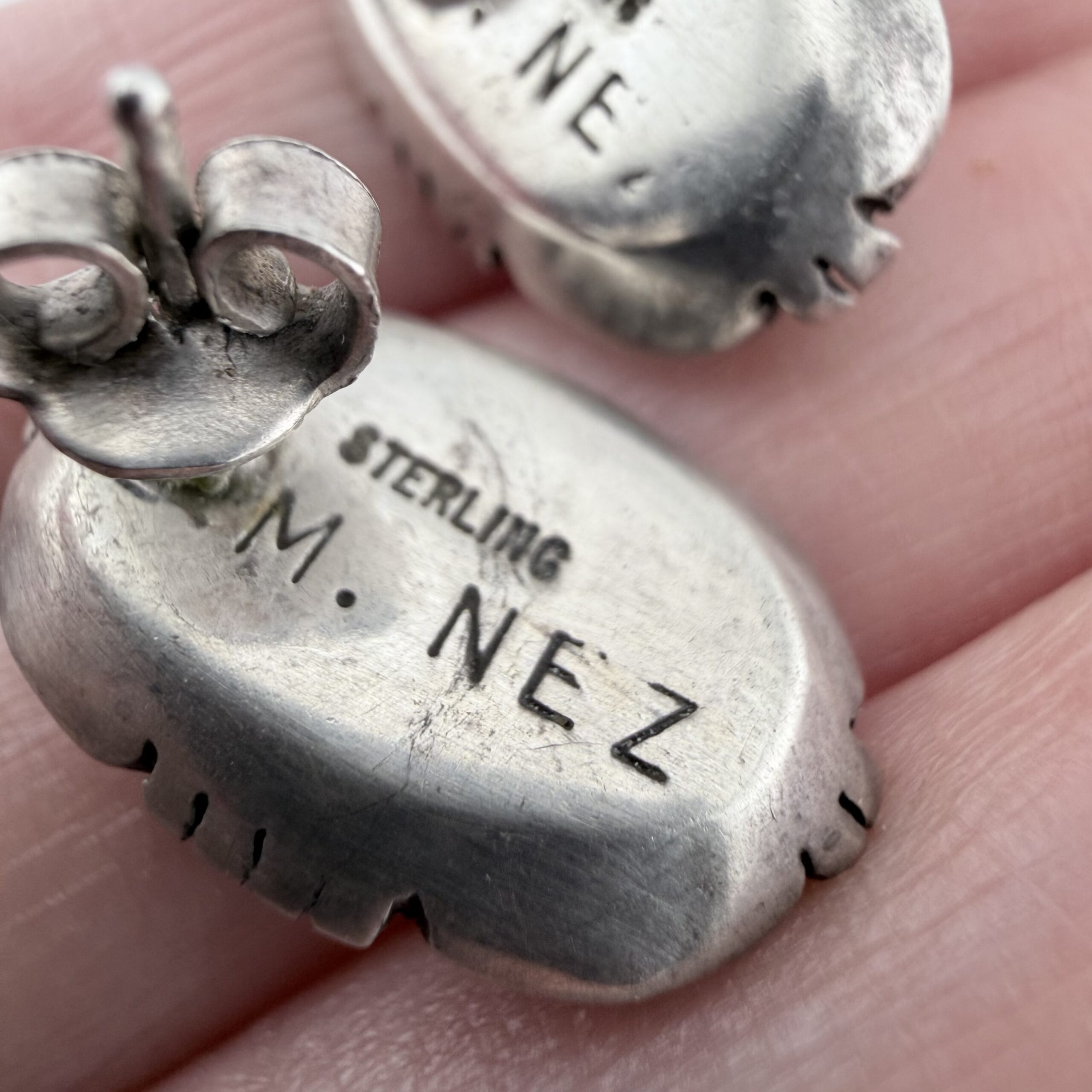 Vintage Michael Nez Native American Sterling Silver and Opal Earrings - Image 6
