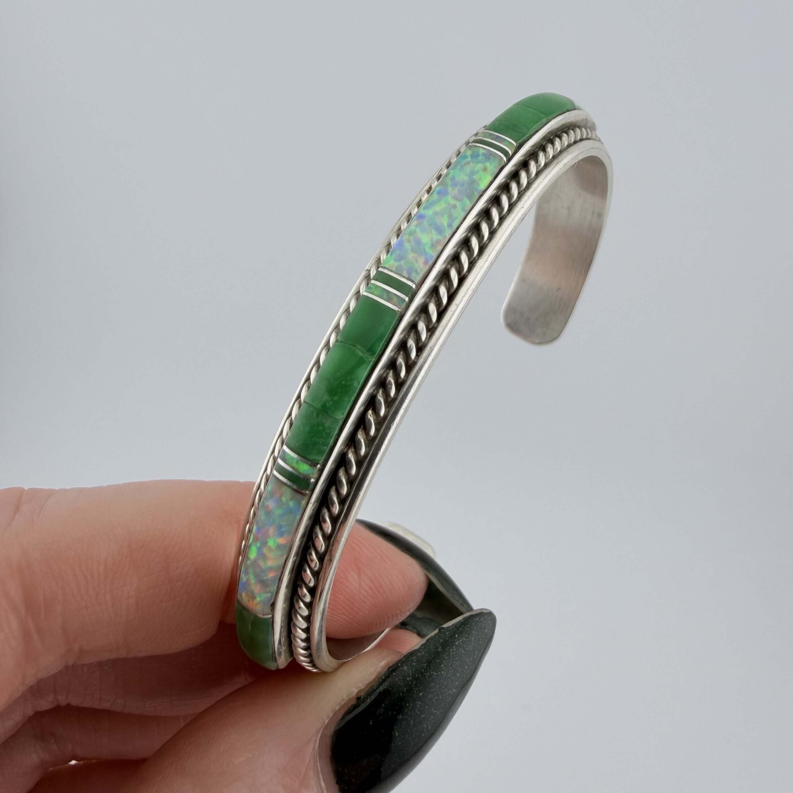 Vintage Native American Bobby Johnson Sterling Silver Inlay Cuff Bracelet - Image 2