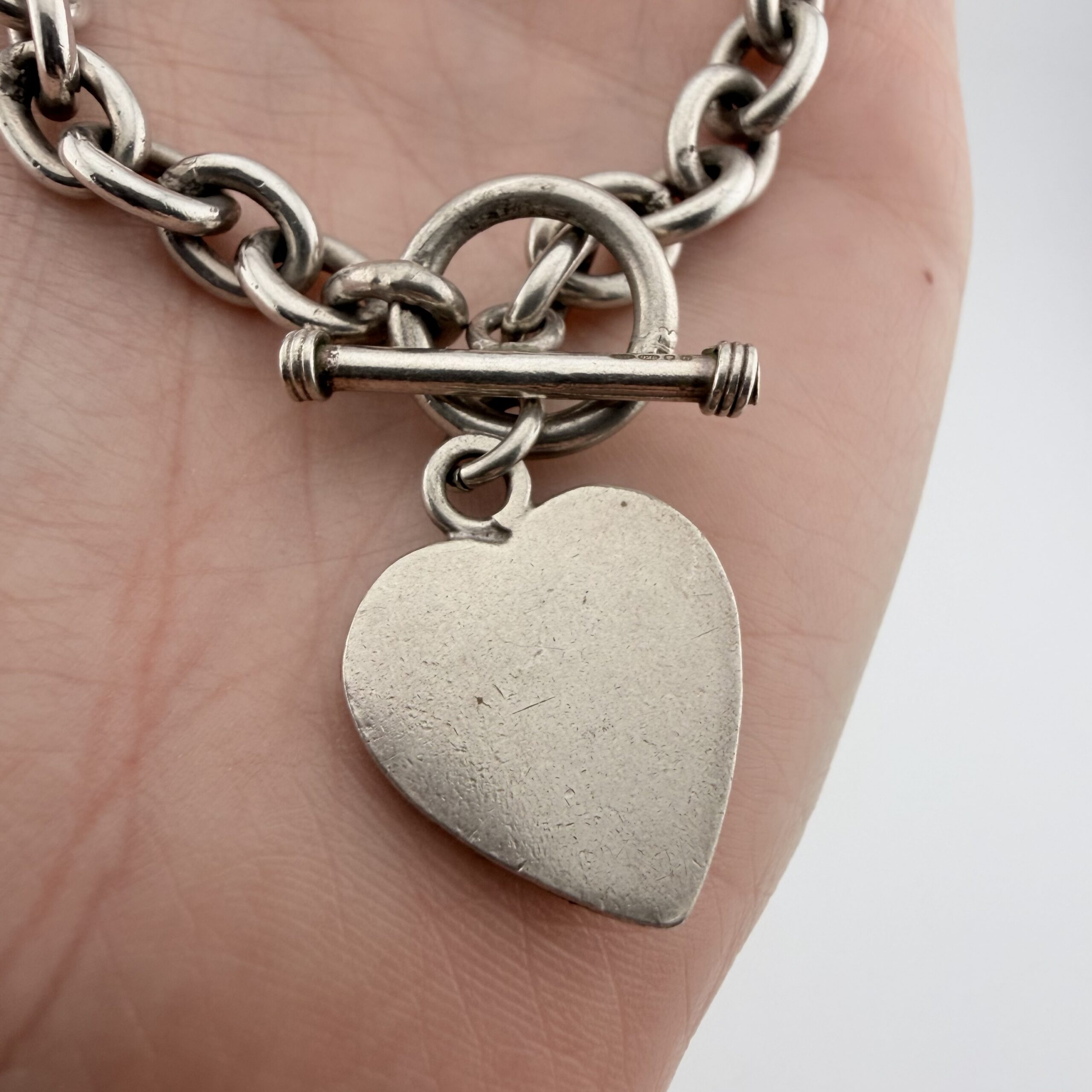 Chunky Andea Sterling Silver Love Heart Chain Bracelet - Image 2