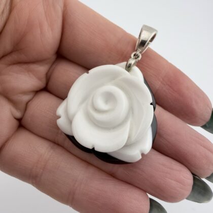 Whitney Kelly Sterling Silver and Black and White Onyx Rose Pendant