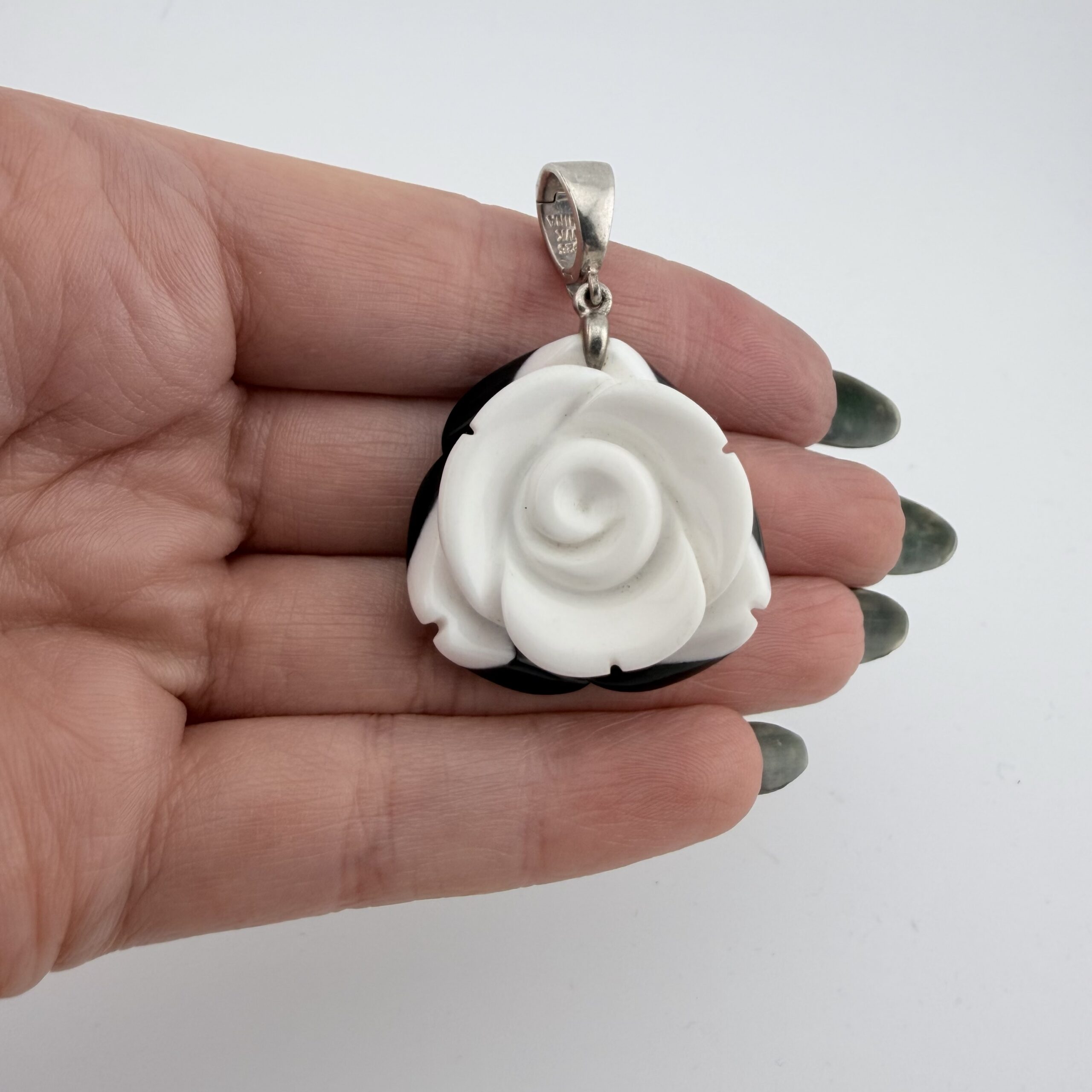 Whitney Kelly Sterling Silver and Black and White Onyx Rose Pendant - Image 2
