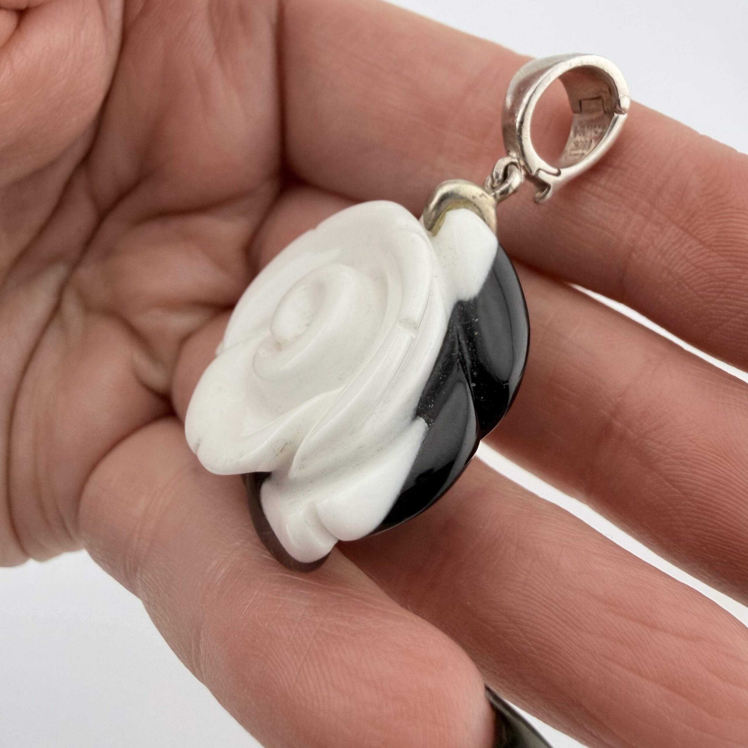 Whitney Kelly Sterling Silver and Black and White Onyx Rose Pendant - Image 3