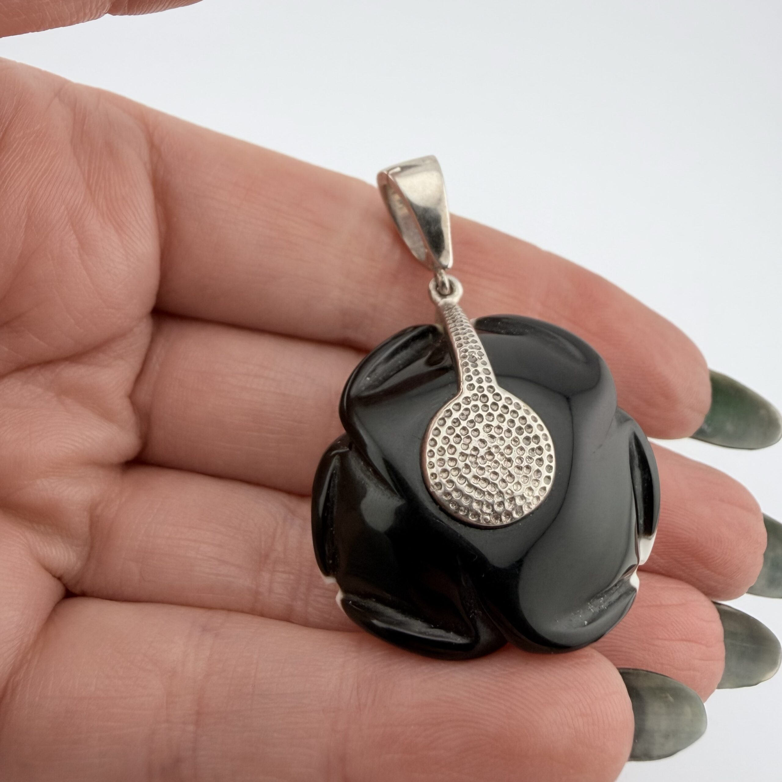 Whitney Kelly Sterling Silver and Black and White Onyx Rose Pendant - Image 4