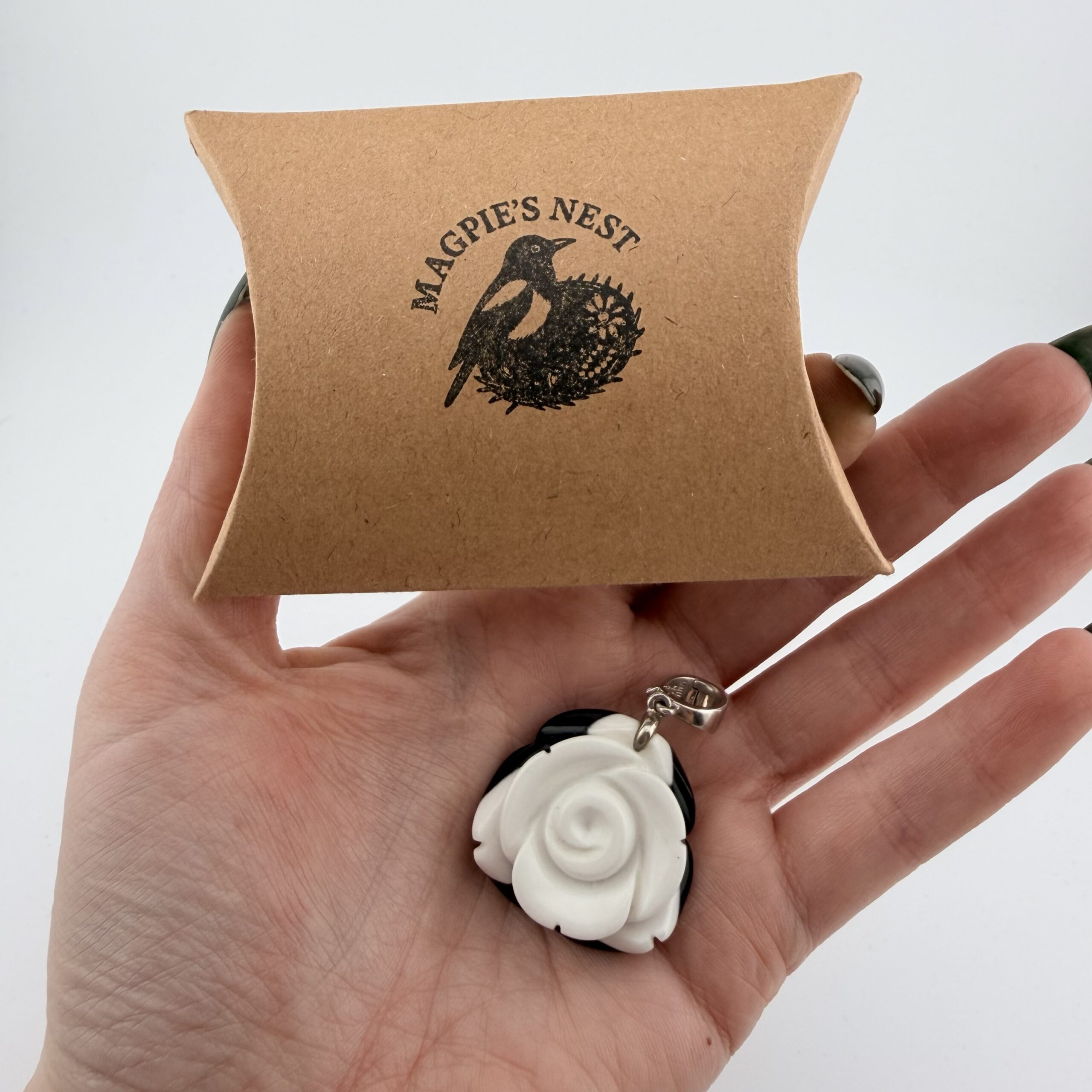 Whitney Kelly Sterling Silver and Black and White Onyx Rose Pendant - Image 5
