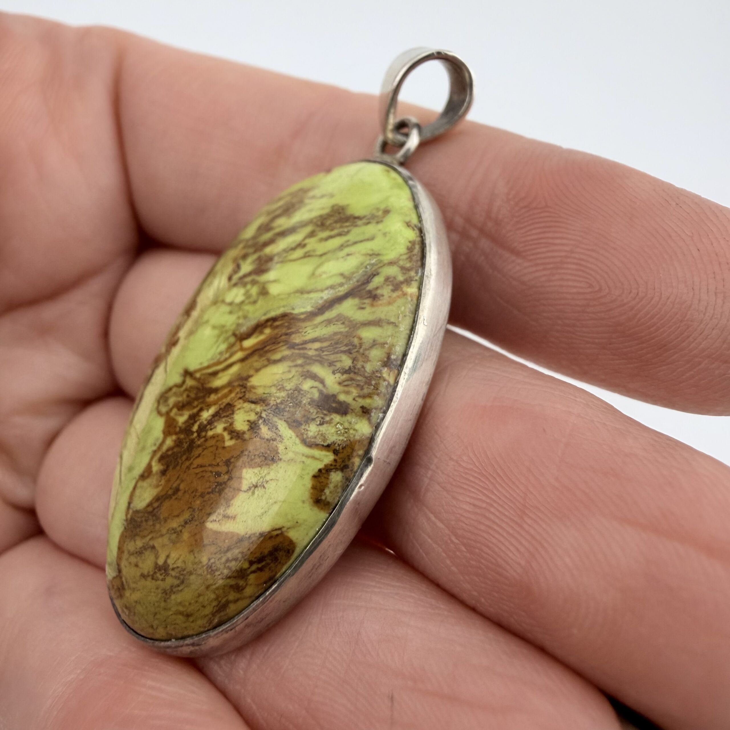 Vintage Sterling Silver and Madagascan Green Opal Pendant - Image 4