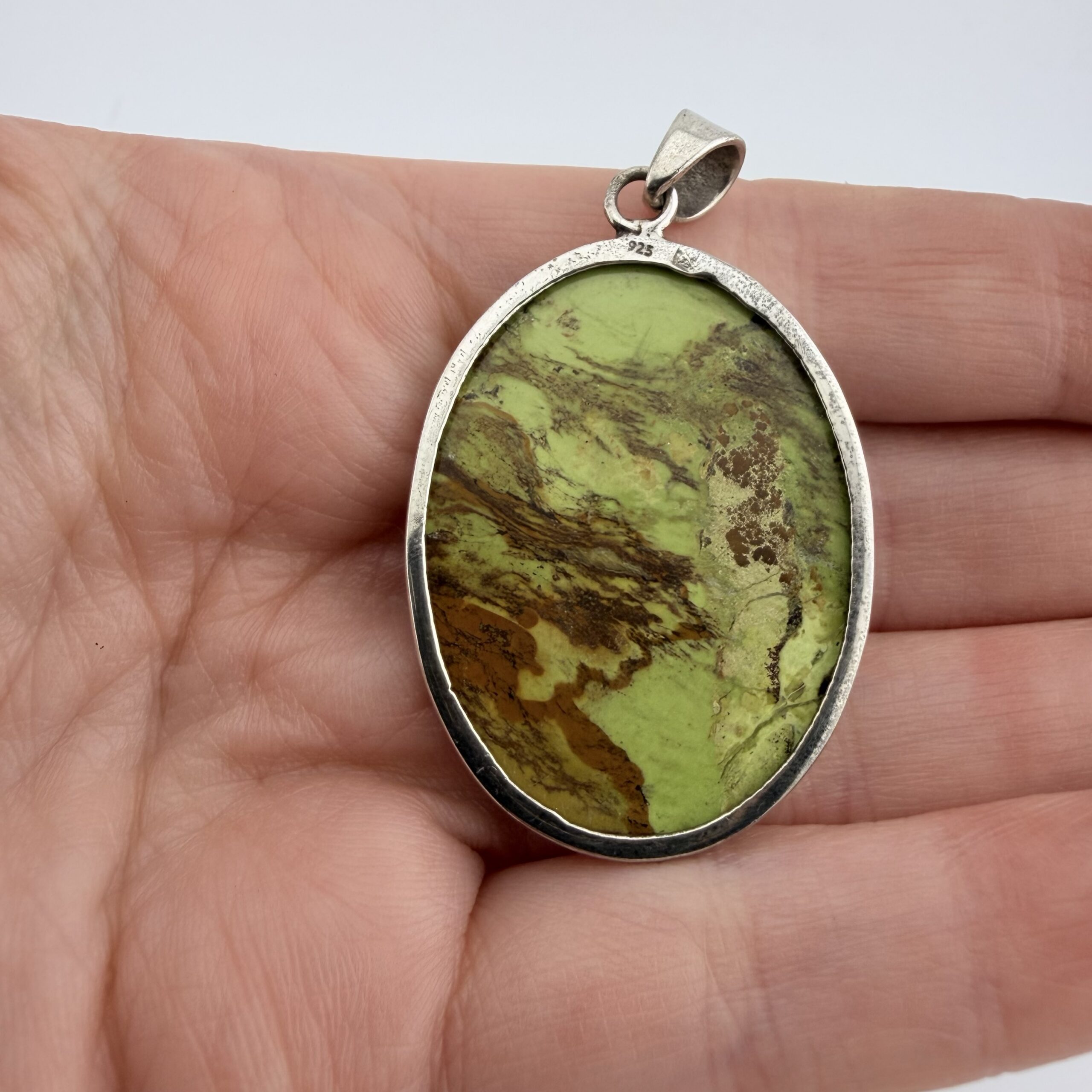 Vintage Sterling Silver and Madagascan Green Opal Pendant - Image 5