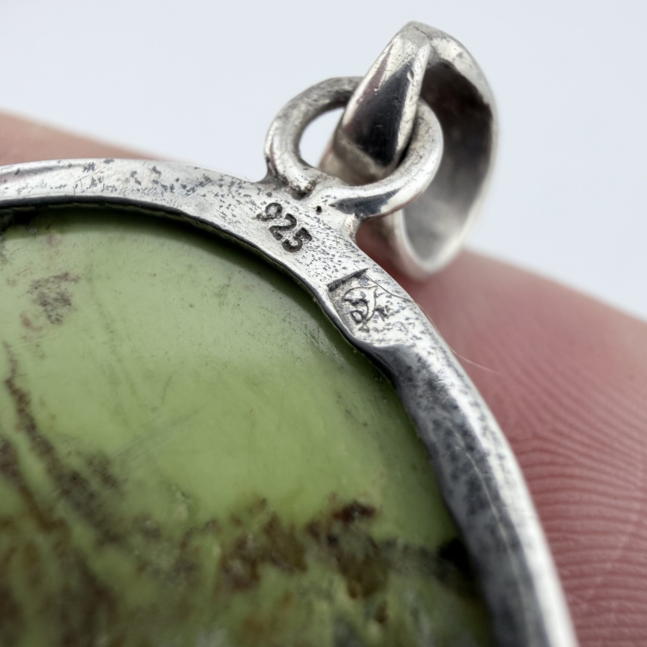 Vintage Sterling Silver and Madagascan Green Opal Pendant - Image 6