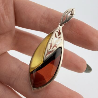 Vintage Valerio Sterling Silver and Polish Amber Pendant