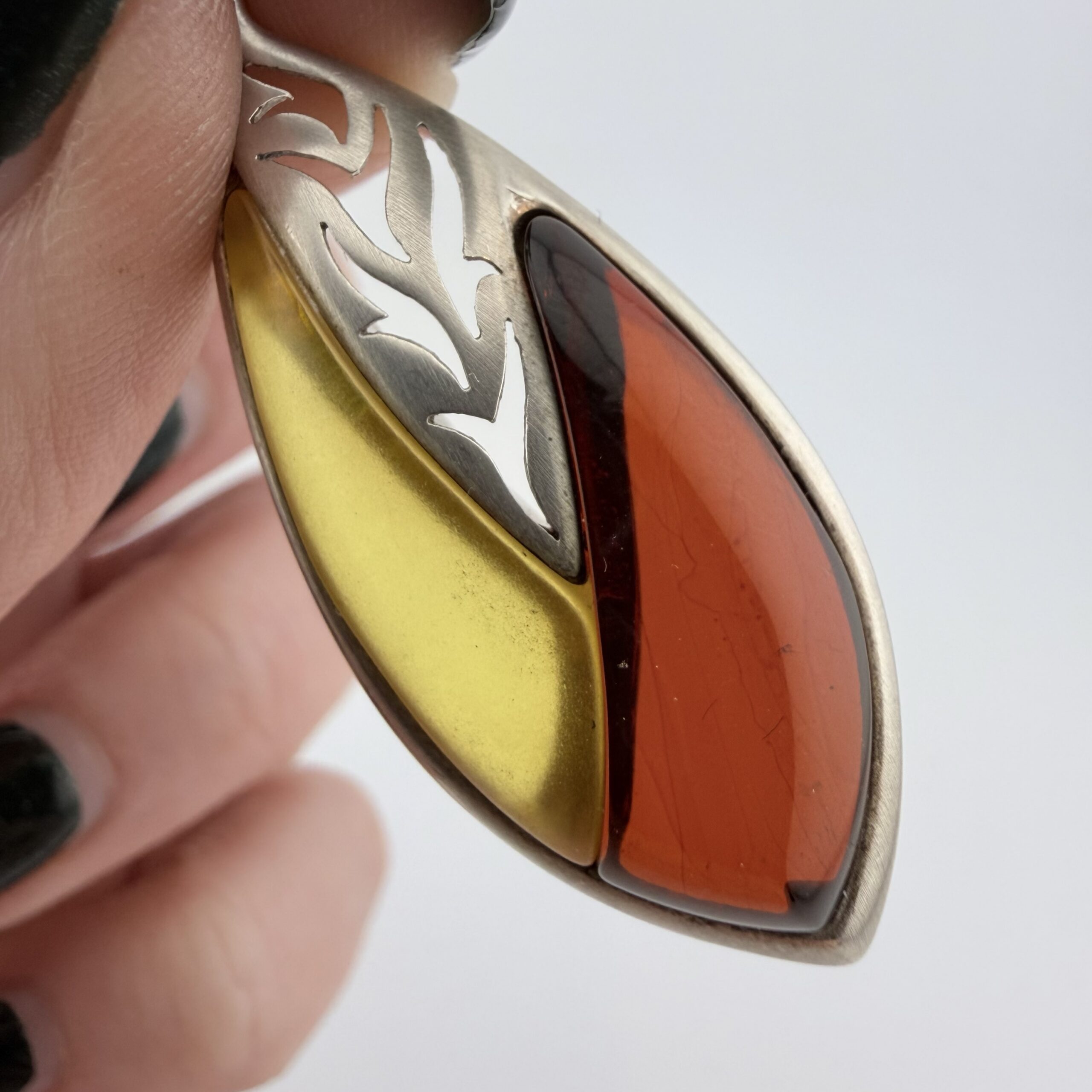 Vintage Valerio Sterling Silver and Polish Amber Pendant - Image 3