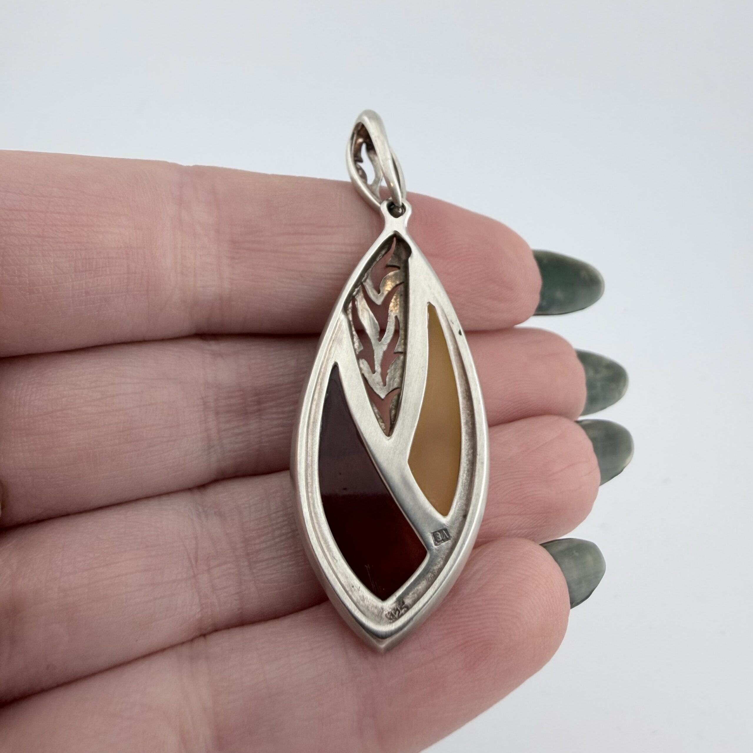 Vintage Valerio Sterling Silver and Polish Amber Pendant - Image 5
