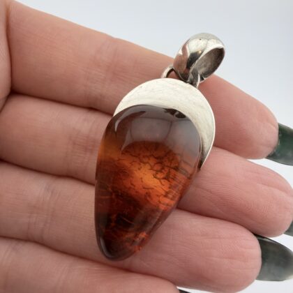 Modernist Sterling Silver and Amber Pendant
