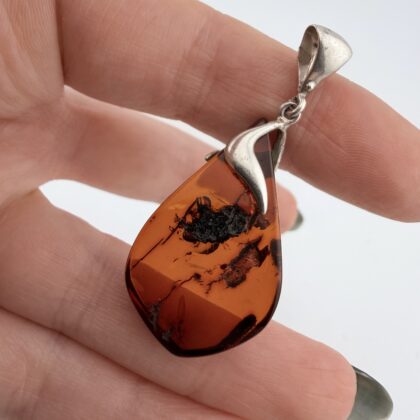 Vintage Sterling Silver and Polish Amber Pendant