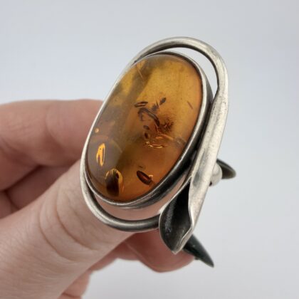 Vintage Sterling Silver and Amber Ring