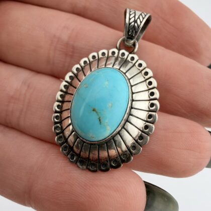 Vintage Quoc Turquoise Sterling Silver Concho Pendant