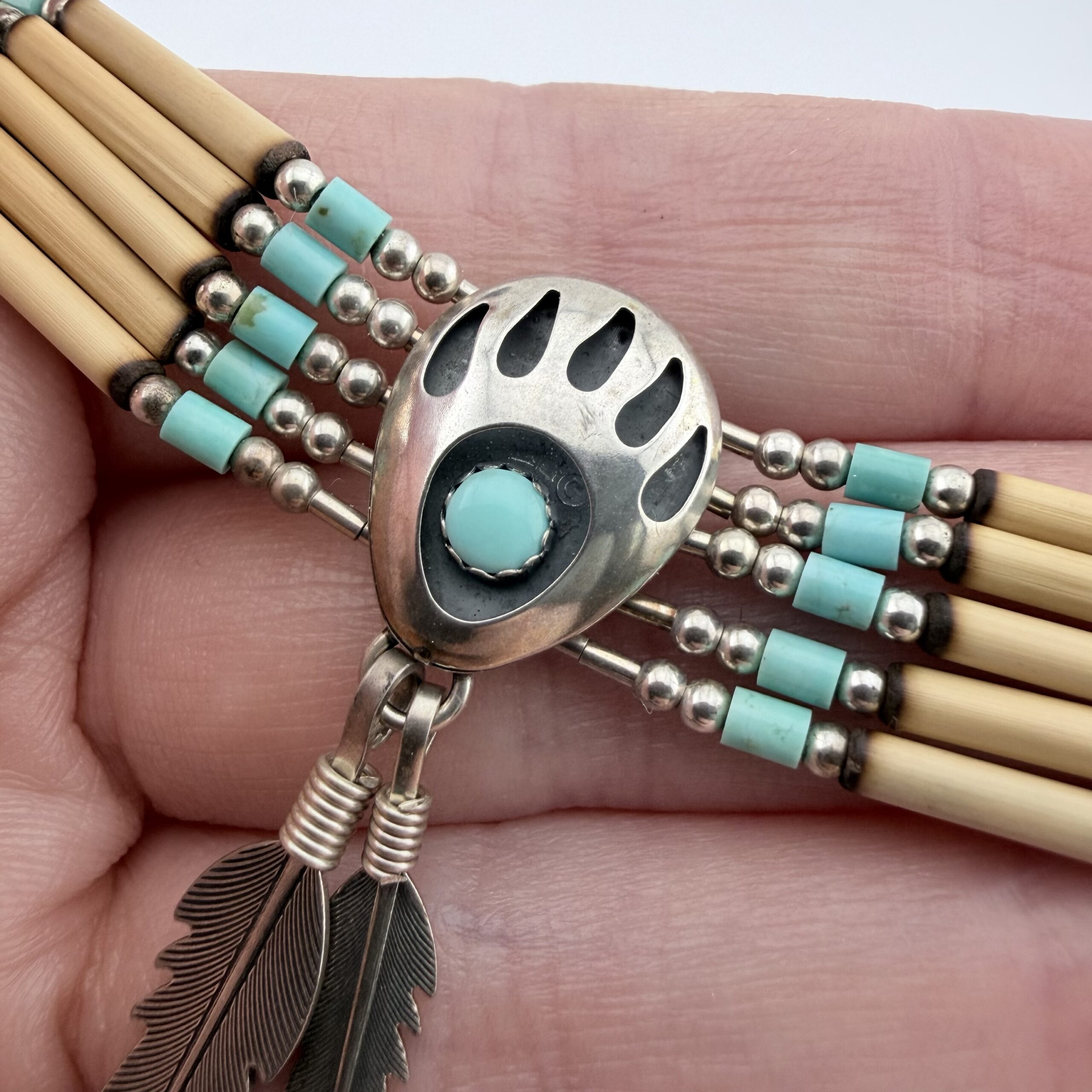 Vintage Quoc Turquoise Liquid Sterling Silver Bear Paw Choker Necklace - Image 3
