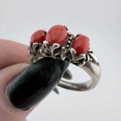 Carolyn Pollack Relios Southwestern Sterling Silver and Coral Trilogy Ring