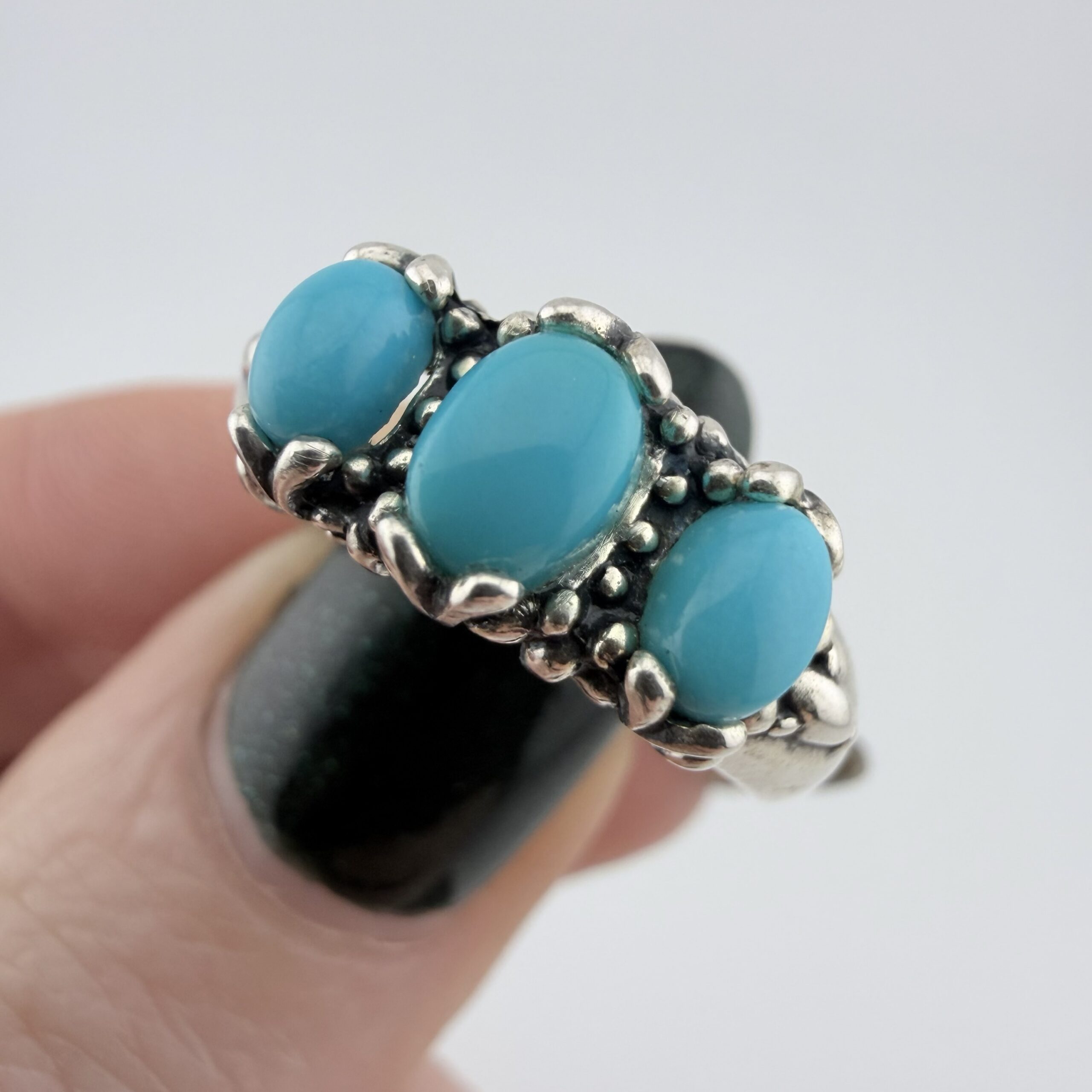 Carolyn Pollack Relios Southwestern Sterling Silver and Turquoise Trilogy Ring - Image 2
