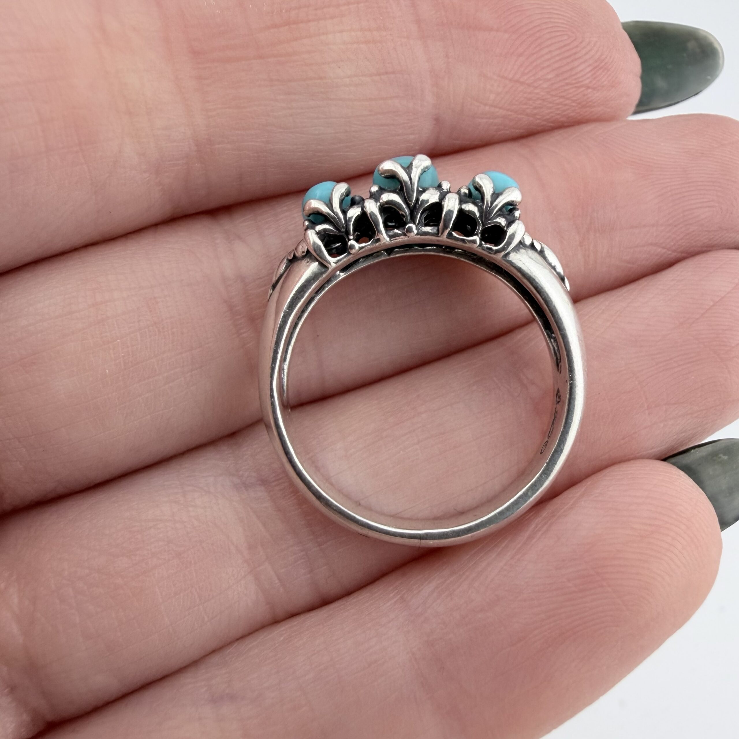 Carolyn Pollack Relios Southwestern Sterling Silver and Turquoise Trilogy Ring - Image 4