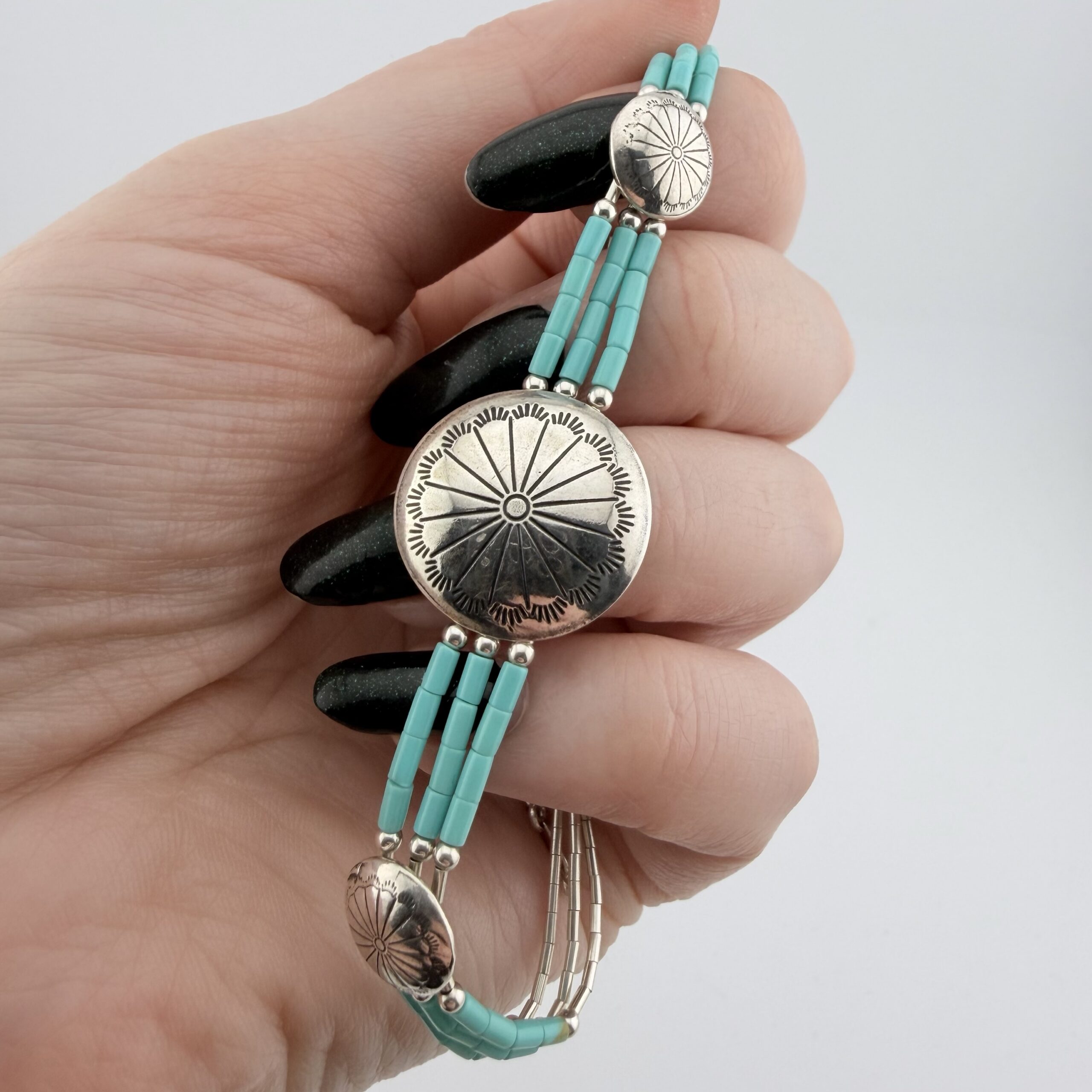 Southwestern Liquid Sterling Silver and Turquoise Concho Bracelet