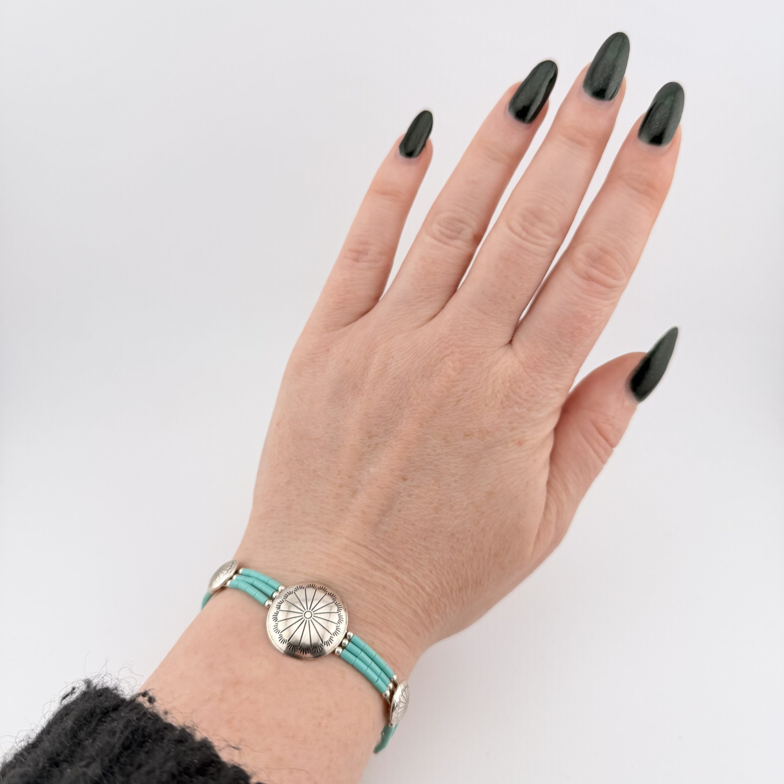 Southwestern Liquid Sterling Silver and Turquoise Concho Bracelet - Image 5