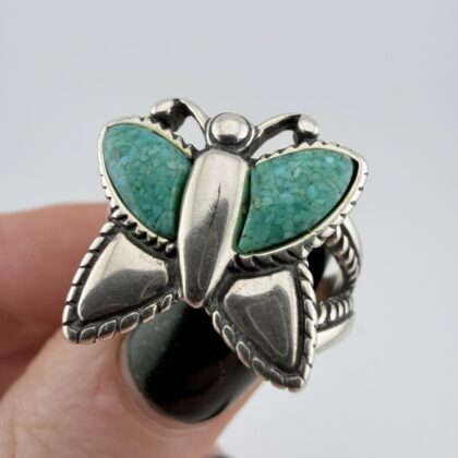 Carolyn Pollack Relios Southwestern Sterling Silver and Turquoise Butterfly Ring