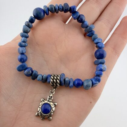 Vintage Old Carlisle Lapis Lazuli and Sterling Silver Turtle Bracelet